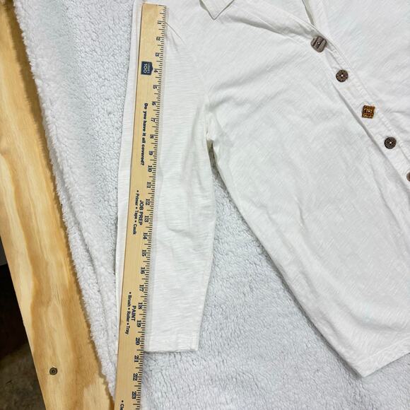 Soft Surroundings Artisan Mixed Button White Long Sleeve Slub Knit Top Women L - Picture 6 of 8